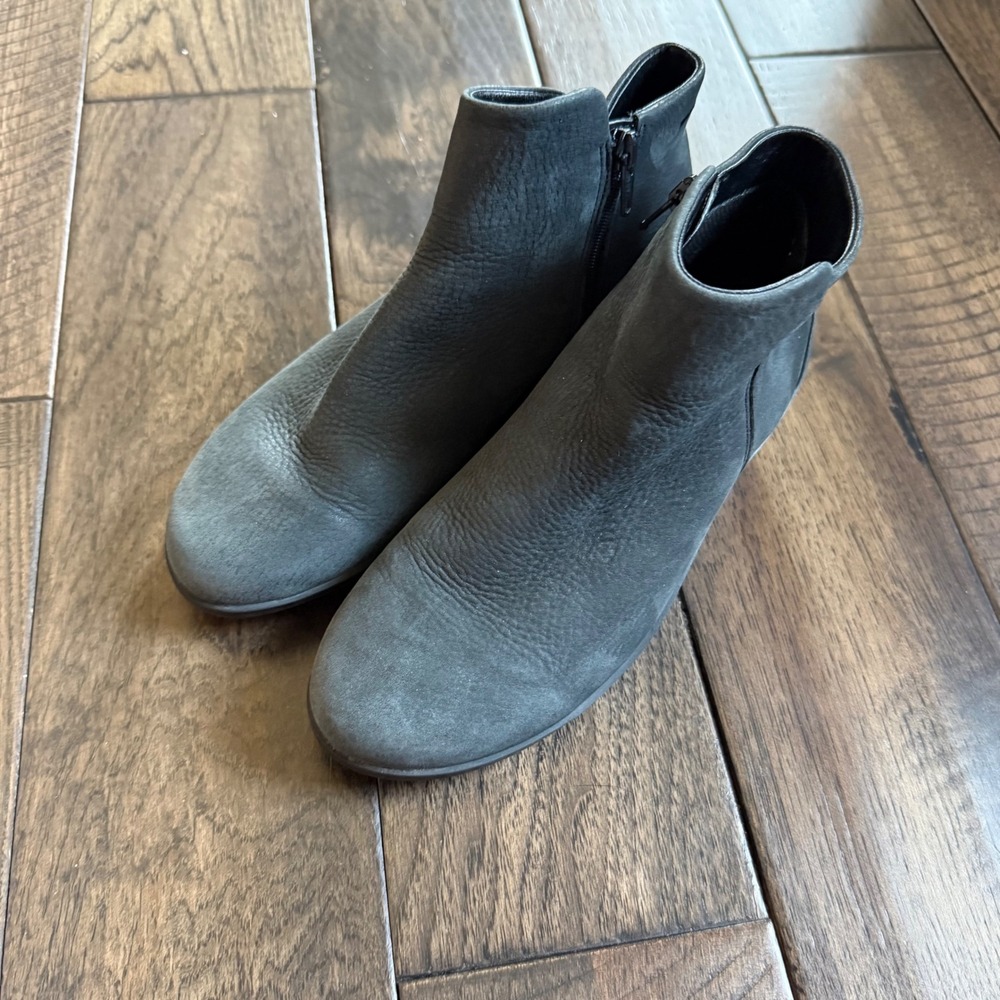 ECCO Womens Charcoal Grey Leather Wedge Ankle Boots Side Zip Size 38 EU
